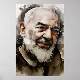 Poster Portrait Catholique à l'aquarelle de Saint Padre P