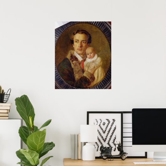 Poster Portrait d'Alexandre Herzen avec son fils, 1840 (Bureau à domicile)
