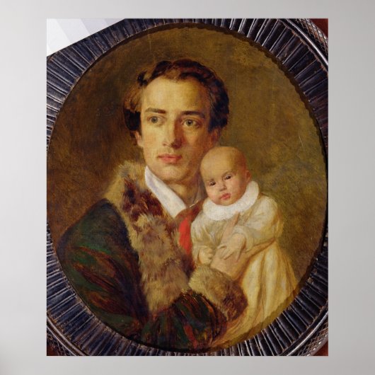 Poster Portrait d'Alexandre Herzen avec son fils, 1840 (Devant)
