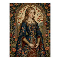Poster Portrait Dame au jardin moyen-âge renaissan