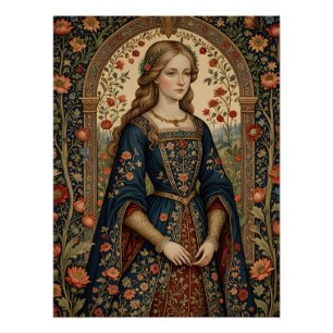 Poster Portrait Dame au jardin moyen-âge renaissance