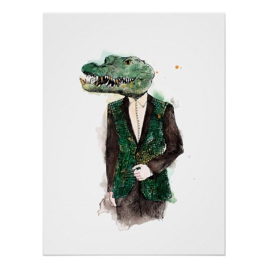 Poster Portrait d'aquarelle Alligator (Devant)