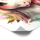 Poster Portrait D'Aquarelle Cute Unicorn Avec Fleurs (Coin)