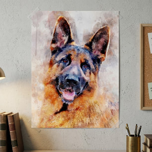Poster Portrait d'aquarelle de chien berger allemand 01