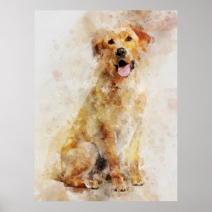 Poster Portrait d'aquarelle de chien de Labrador Retrieve