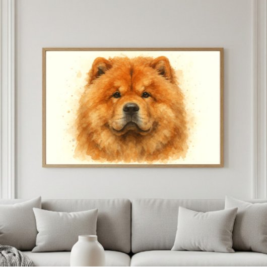 Poster Portrait d'aquarelle Fluffy Chow Chow