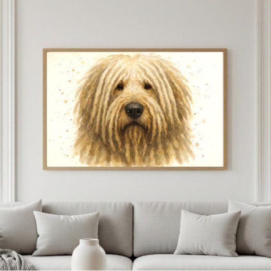 Poster Portrait d'aquarelle Komondor unique