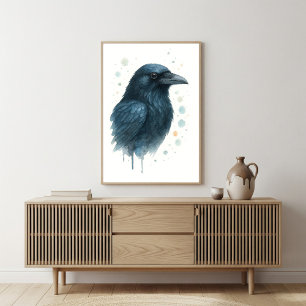 Poster Portrait d'aquarelle mystique corbeau noir