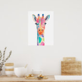 Poster Portrait d'aquarelle Rainbow Giraffe (Cuisine)