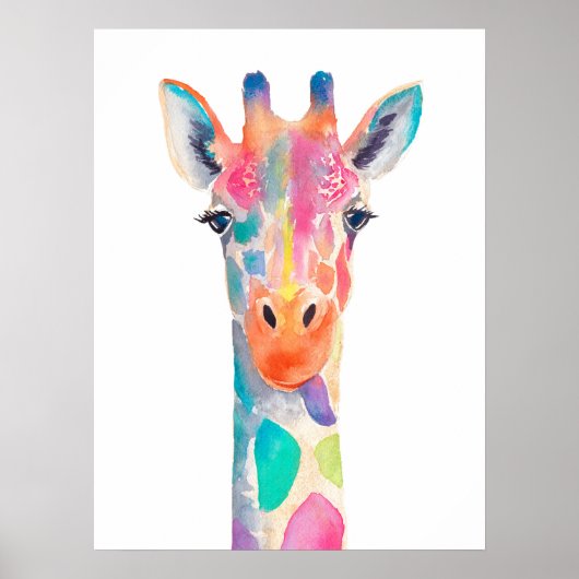 Poster Portrait d'aquarelle Rainbow Giraffe (Devant)