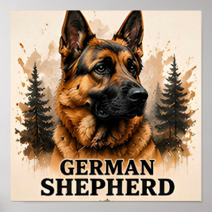 Poster Portrait d'art de chien de garde Berger allemand