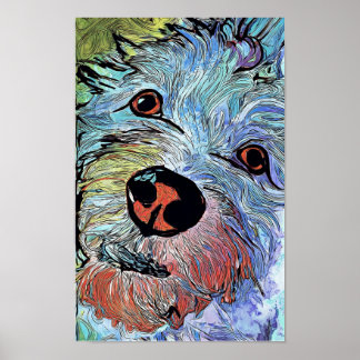 Poster Portrait d'art de chien Westie coloré psychédéliqu