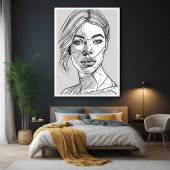 Poster Portrait d'art de ligne monochrome Abstrait