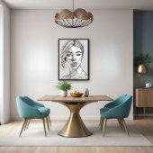 Poster Portrait d'art de ligne monochrome Abstrait