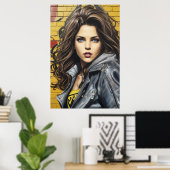 Poster Portrait d'art de rue féminin AI Générique (Bureau à domicile)