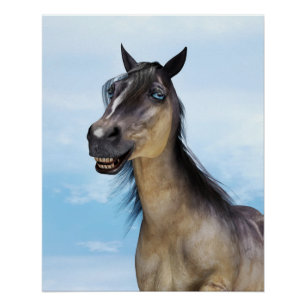 Poster Portrait d'art humoristique de cheval souriant