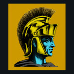 Poster Portrait d'art pop gladiateur romain<br><div class="desc">Les gladiateurs romains se battaient souvent jusqu’à la mort dans les murs de l’ancien Colisée de Rome. The Roman Gladiator Pop Art Portrait est une illustration graphique de l'un de ces gladiateurs. Le portrait du gladiateur pop art est dans les tons jaunes et turquoise, gris et noir. Si vous êtes...</div>