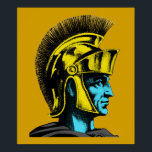 Poster Portrait d'art pop gladiateur romain<br><div class="desc">Les gladiateurs romains se battaient souvent jusqu’à la mort dans les murs de l’ancien Colisée de Rome. The Roman Gladiator Pop Art Portrait est une illustration graphique de l'un de ces gladiateurs. Le portrait du gladiateur pop art est dans les tons jaunes et turquoise, gris et noir. Si vous êtes...</div>