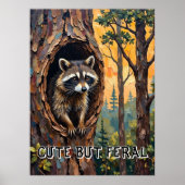 Poster Portrait de bois : Raccoon dans un nid d'oiseaux (Devant)