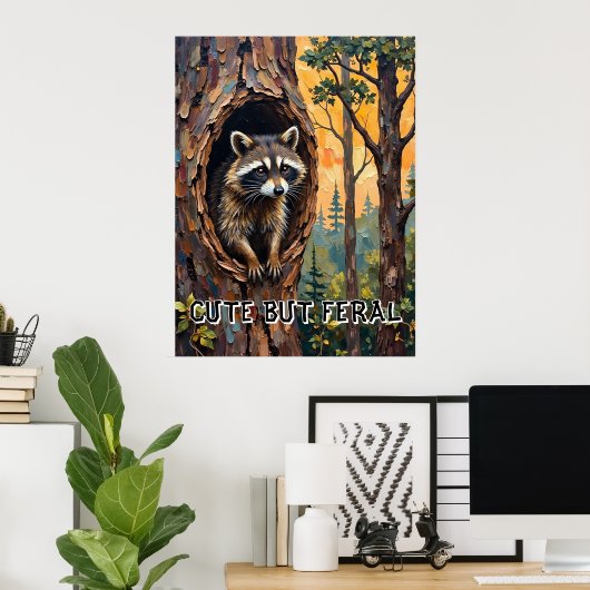 Poster Portrait de bois : Raccoon dans un nid d'oiseaux (Bureau à domicile)