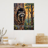 Poster Portrait de bois : Raccoon dans un nid d'oiseaux (Cuisine)
