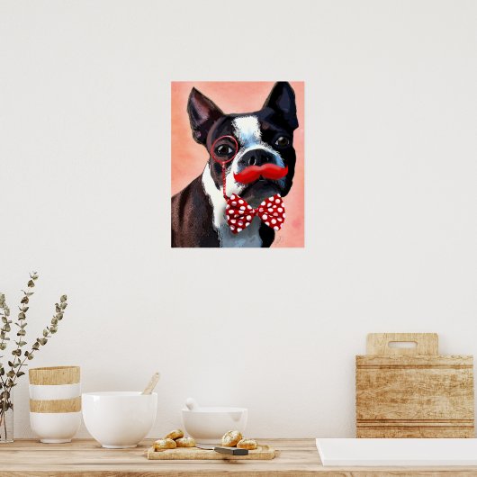Poster Portrait de Boston Terrier avec Cravate Red Bow (Cuisine)