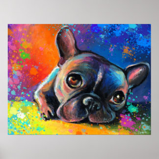 Poster Portrait de bulldog en France imprimé encadré