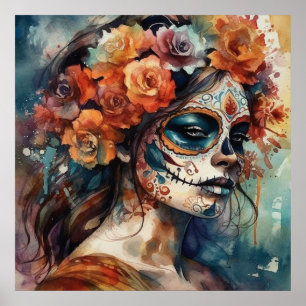Poster Portrait de Catrina Día de los Muertos à l'aquarel