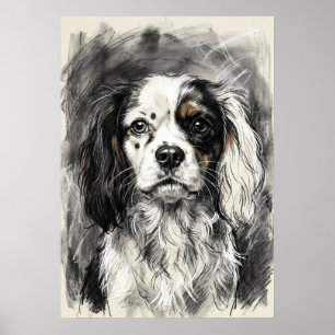 Poster Portrait de Cavalier King Charles Spaniel au fusai