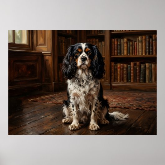 Poster Portrait de Cavalier King Charles Spaniel en bibli (Devant)
