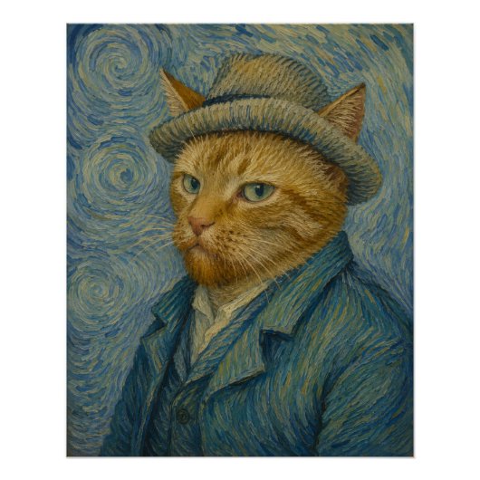 Poster Portrait de chat autoportrait de Van Gogh Parodie (Devant)