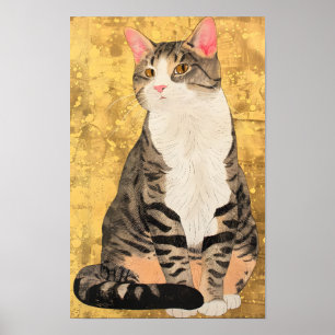 Poster Portrait de chat blanc gris vintage