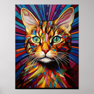 Poster Portrait de chat couleur vitrail psychédélique Ar