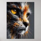 Poster Portrait de chat d'art éclaboussé vibrant orange e (Devant)