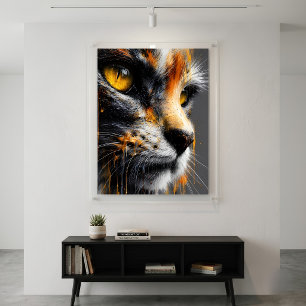 Poster Portrait de chat d'art élégant vibrant orange et g
