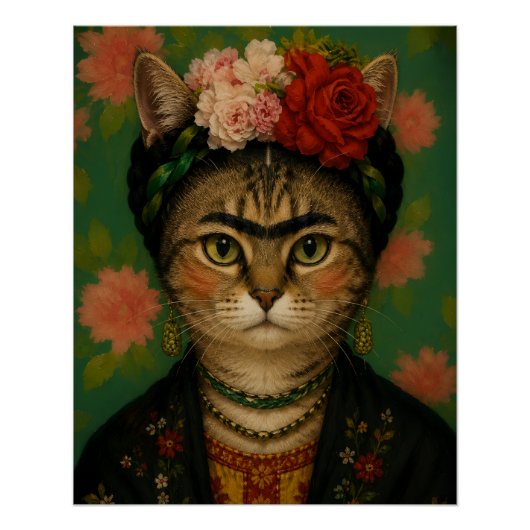 Poster Portrait de chat de Frida Kahlo, impression d'art (Devant)