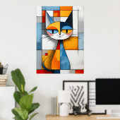 Poster Portrait de chat géométrique cubiste (Bureau à domicile)