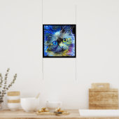Poster Portrait de chat impressionniste bleu jaune noir (Cuisine)