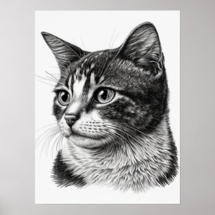Poster Portrait de chat noir et blanc monochrome