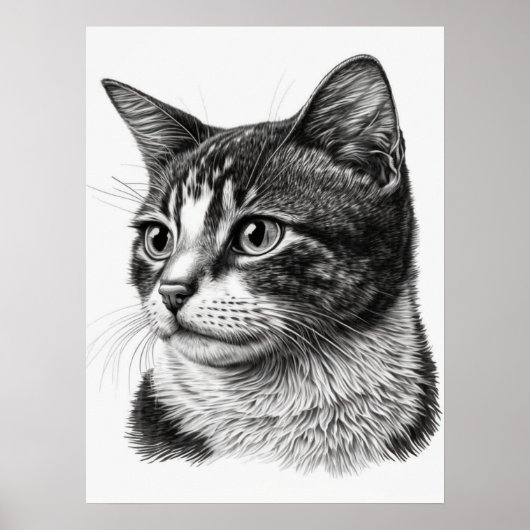 Poster Portrait de chat noir et blanc monochrome (Devant)