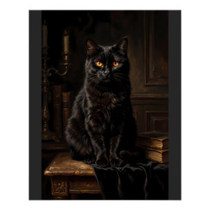 Poster Portrait de chat noir mystique vintage sur toile à