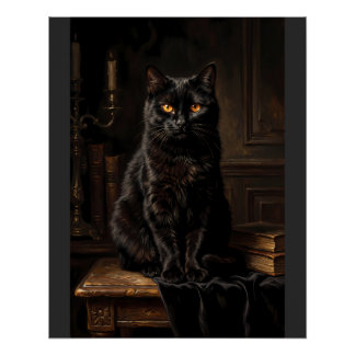 Poster Portrait de chat noir mystique vintage sur toile à