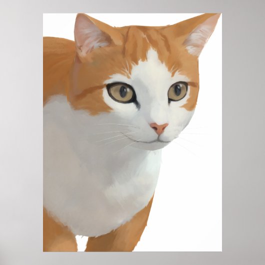 Poster Portrait de chat orange et blanc (Devant)