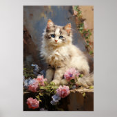 Poster Portrait de chaton Ragdoll avec fleurs (Devant)