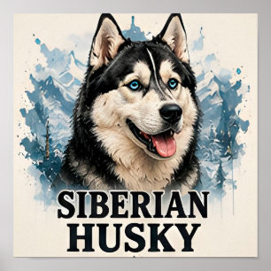 Poster Portrait de chien arctique Husky sibérien - Œuvre