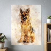 Portrait de chien berger allemand en aquarelle Art