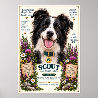 Poster Portrait de chien Border Collie | Scout n° 16