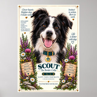 Poster Portrait de chien Border Collie | Scout n° 16