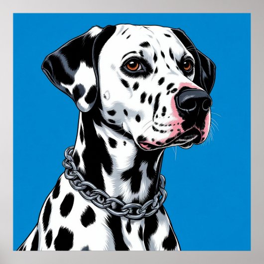 Poster Portrait de chien dalmate sur fond bleu (Devant)
