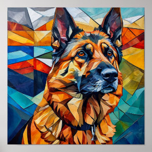 Poster Portrait de chien en mosaïque de Berger Allemand d